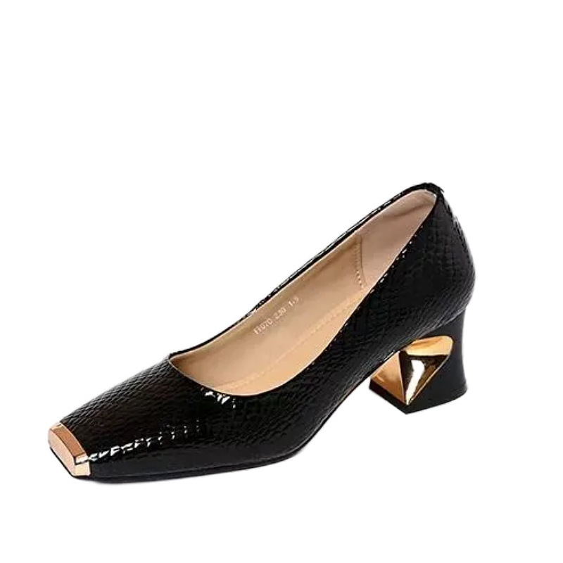 estilo británico de cabeza cuadrada de boca superficial zapatos de mujer primavera y otoño estilo francés tacones gruesos variados zapatos de cuero cómodos de talón medio