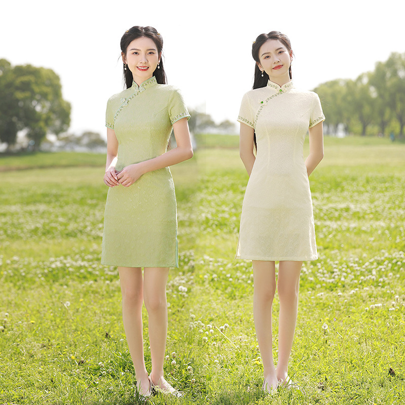 Cheongsam Short Style 2023 Summer New Style Improved Fresh Chinese Style Artistic Girl's Daily Lace Women