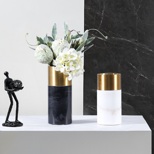 Nordic simple light luxury metal ring marble flower vase home living room model room villa floral decorations
