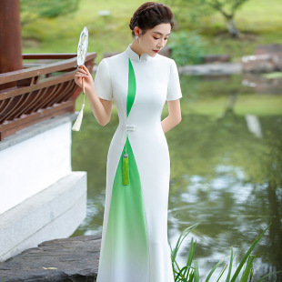 Ao Dai Improved Cheongsam Dress 2025 New Summer Catwalk Long Classy Stage Performance Clothing Chinese Retro Style