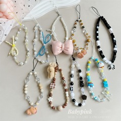 珍珠蝴蝶結手機掛鏈條串珠手機包包掛飾掛繩防丟裝飾掛件毛絨手繩