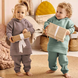 2022 Children Kids Fleece Winter Outfits Solid Cotton Hooded