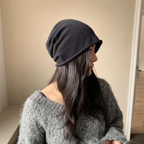 Beanie for girls, new autumn fashion brand, rolled brim, puffy beanie, head-to-toe knitting hat, thin scarf beanie, men's cold hat