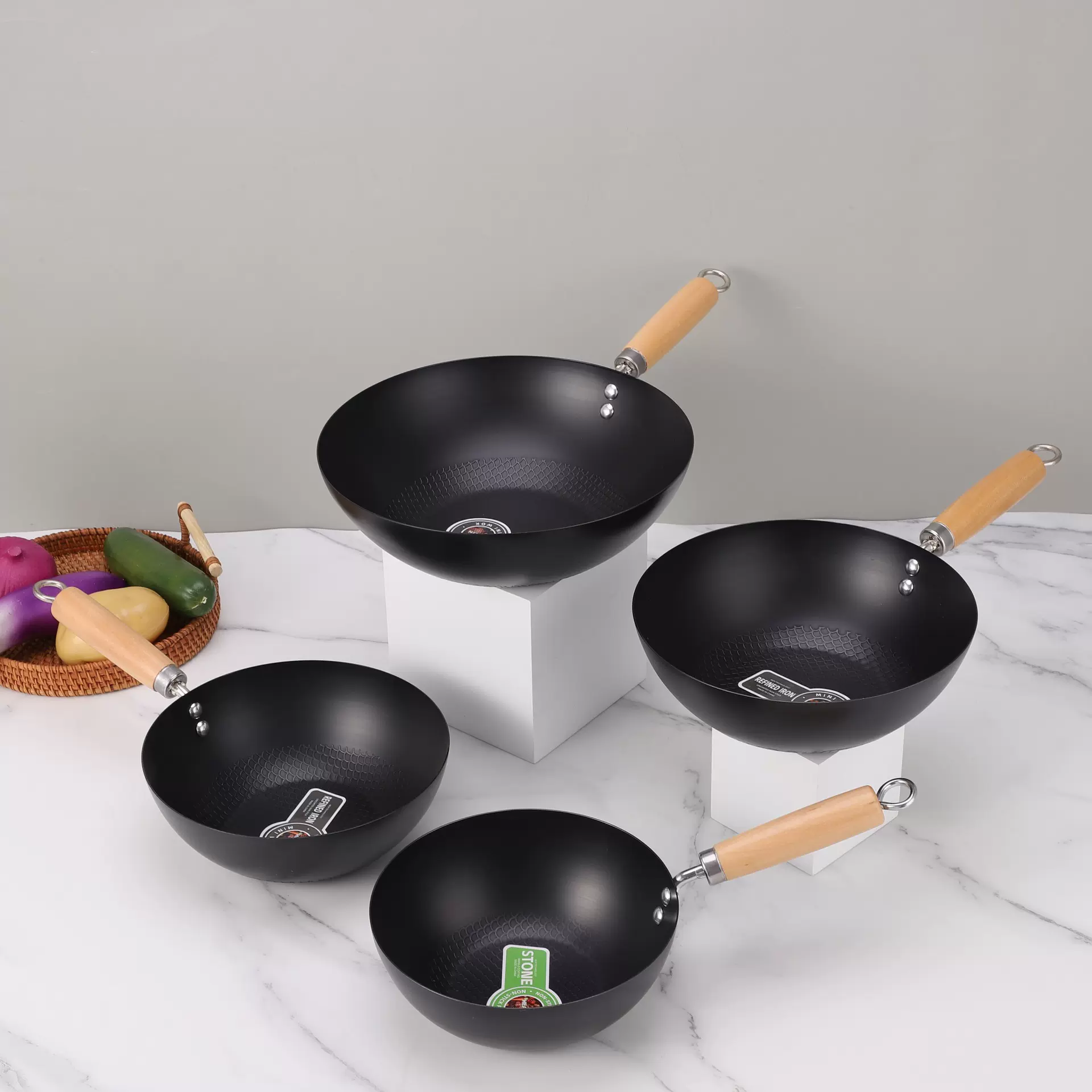 跨境创意鱼鳞纹不粘锅家用无涂层炒菜平底锅燃气灶通用加厚雪平锅