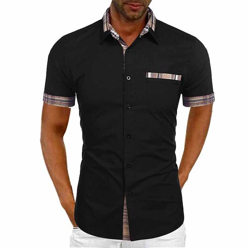 Men's Spring Casual Shirt, Iron-Free Open Collar Short Sleeve Fashion Urban Collar Men's Shirt
