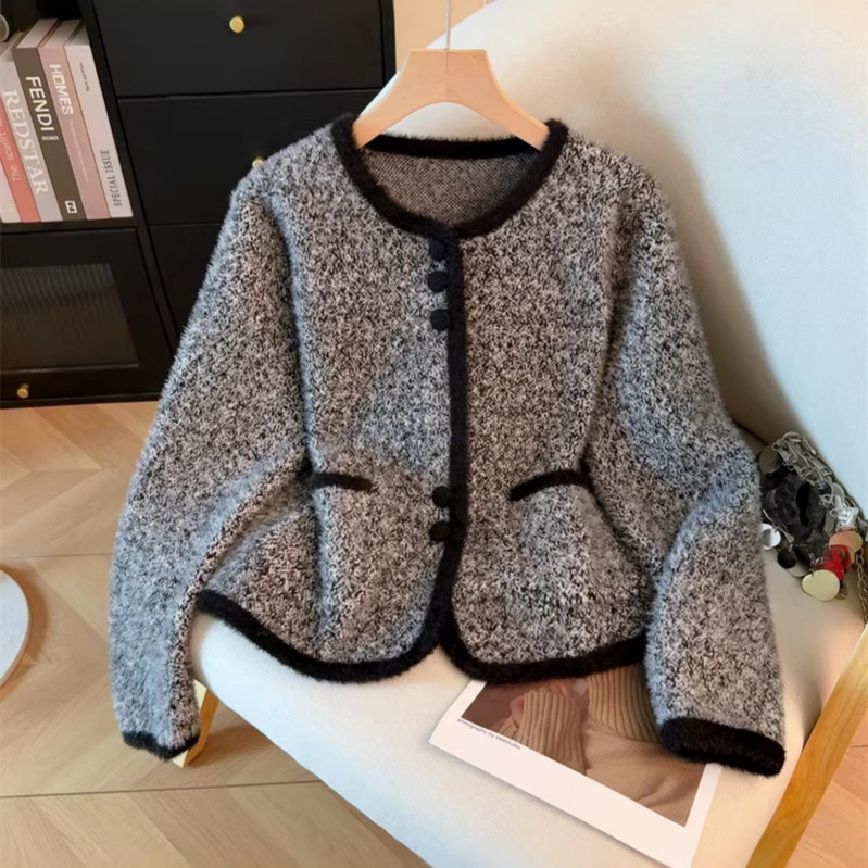 Áo croptop nữ tay ngắn phong cách tiểu thư sang trọng — màu xám chi tiết 2
