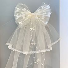 超仙蝴蝶结头纱公主范网纱少女拍照顶夹披纱ins生日头饰可爱甜美