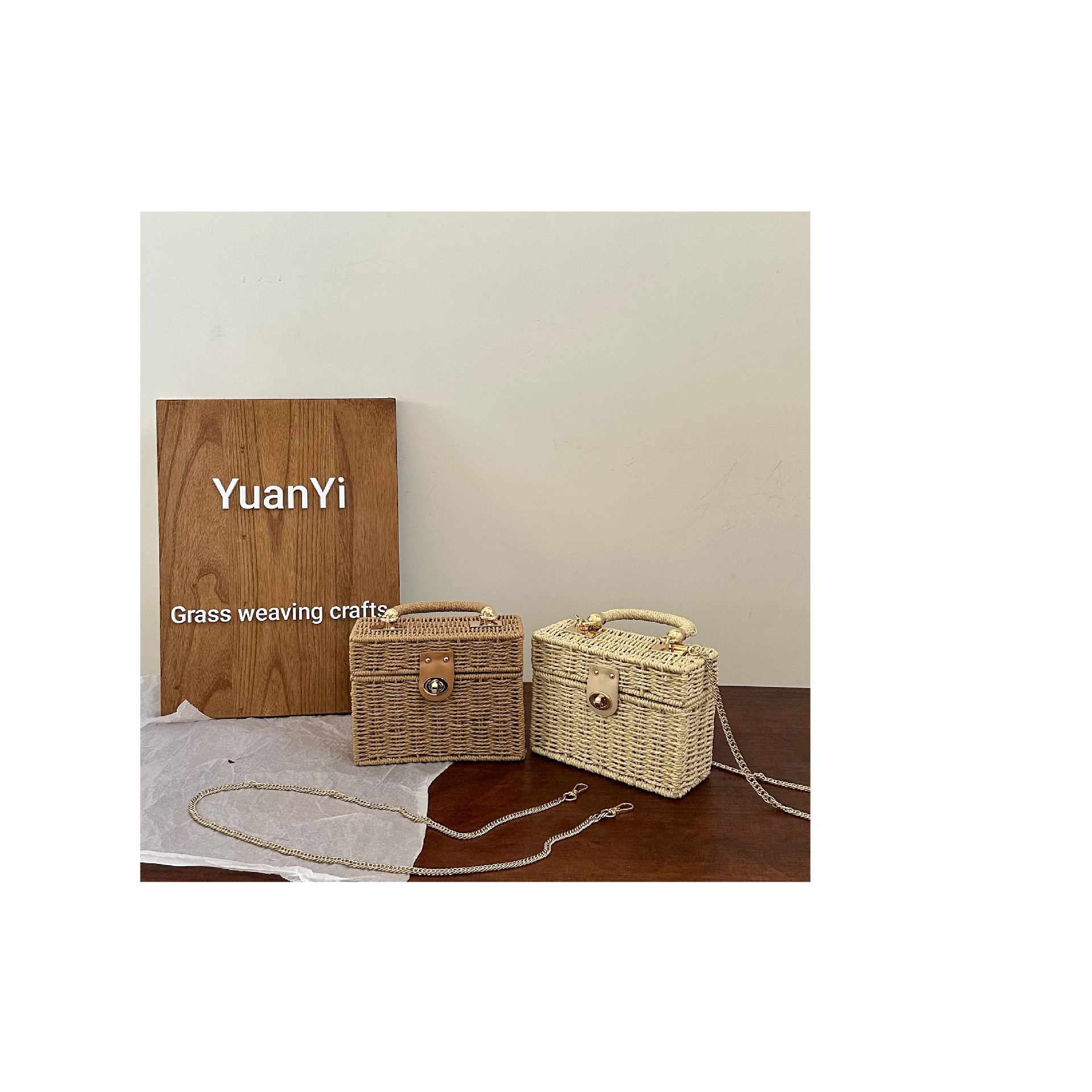 Women's Gender Women's Straw Geometric Vacation Square Lock Clasp Straw Bag
