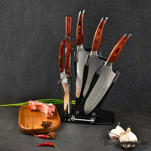 Color wooden handle kitchen knife 4CR steel combination kitchen knife household acrylic six -piece solid color wood handle knife