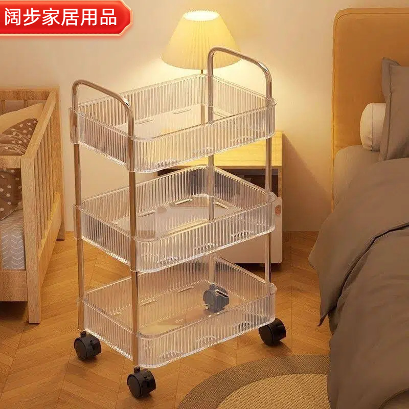 透明亚克力落地零食小推车卧室置物架客厅多层移动浴室卫生间收纳