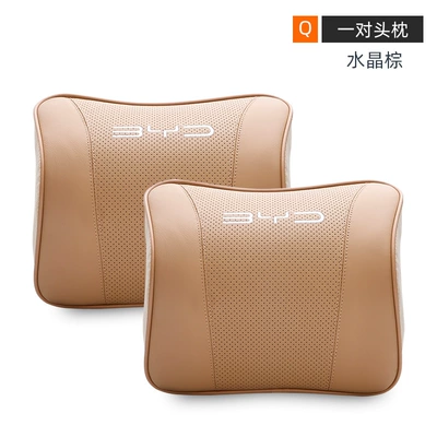 BYD Leather Headrest Waist Back: Headrest - byd-genuine-leather-memory-foam-headrest-crystal-brown-pairknitting-label