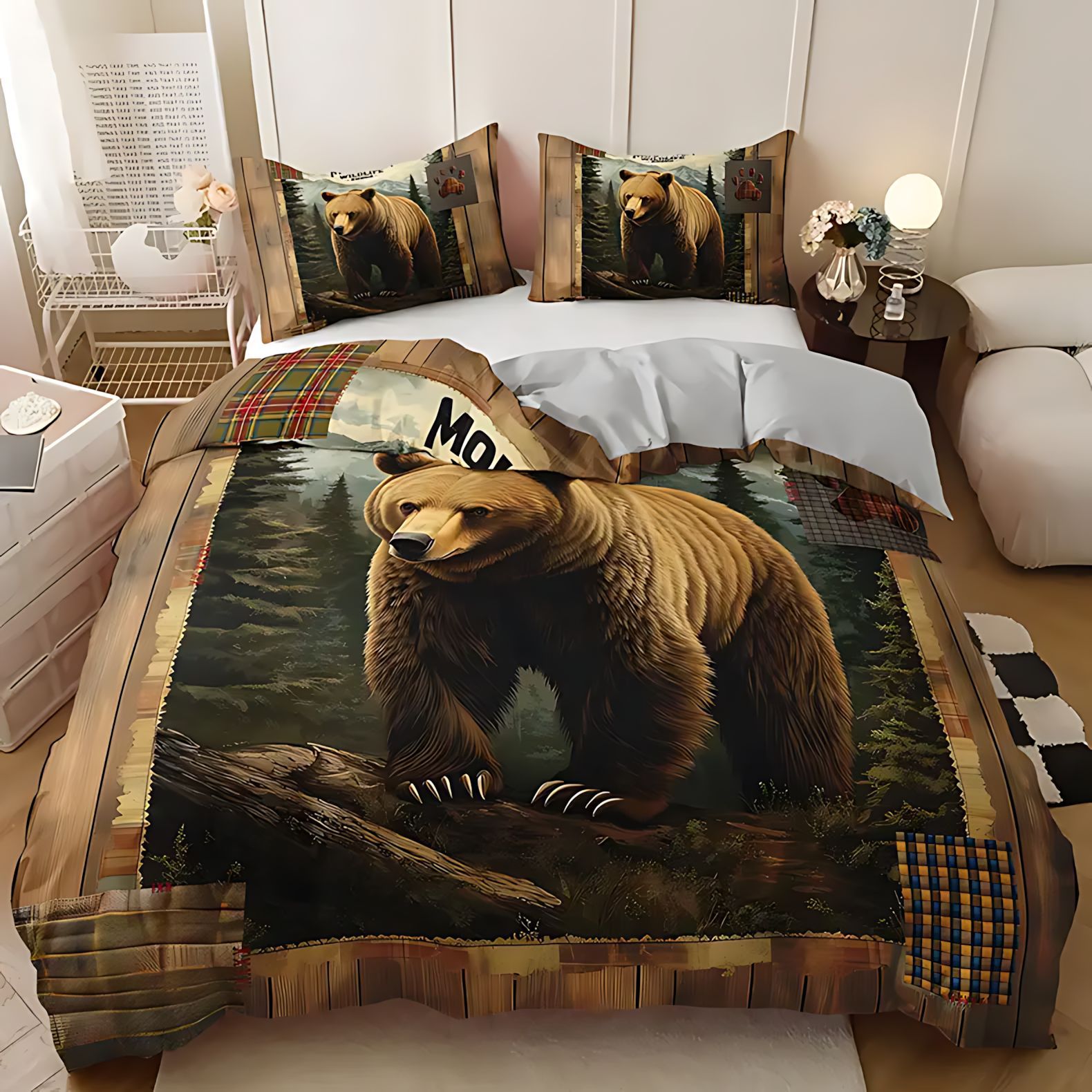 TEMU / JIT transfronterizo oso impresión digital de alta definición cómodos edredón conjunto fuente de fabricantes puede ser fijado