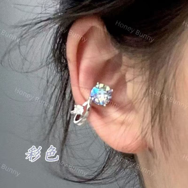 Línea de zircon azul, clips de hueso de orejas, nicho de diseño femenino, clips de orejas sin agujeros de orejas, temperamento único y frío, perfiles de orejas.