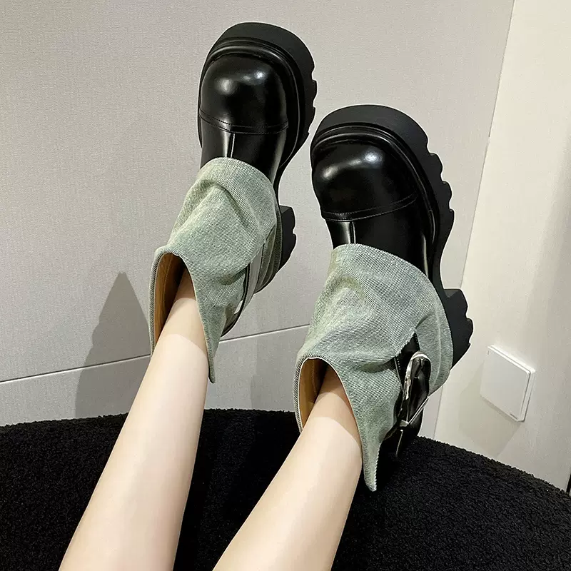 简约厚底韩系小短靴女2025新款夏款甜酷小众厚底显瘦风裤管靴炸街