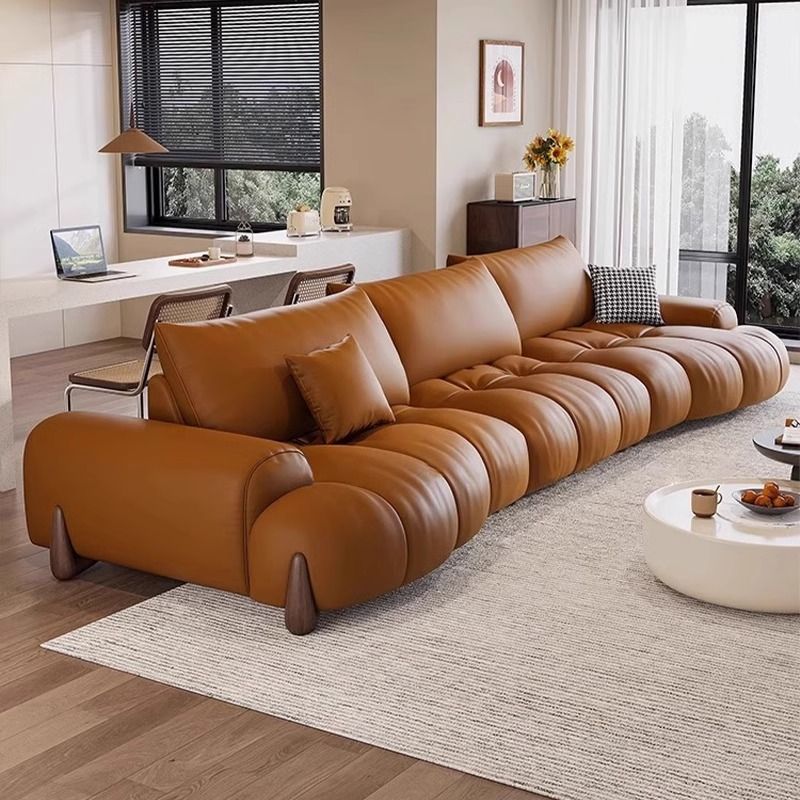 Trendy New Retro-Style Genuine Leather Sofa for Living Room 2025 New Popular Puff Italian Minimalist Irregular Leather Sofa
