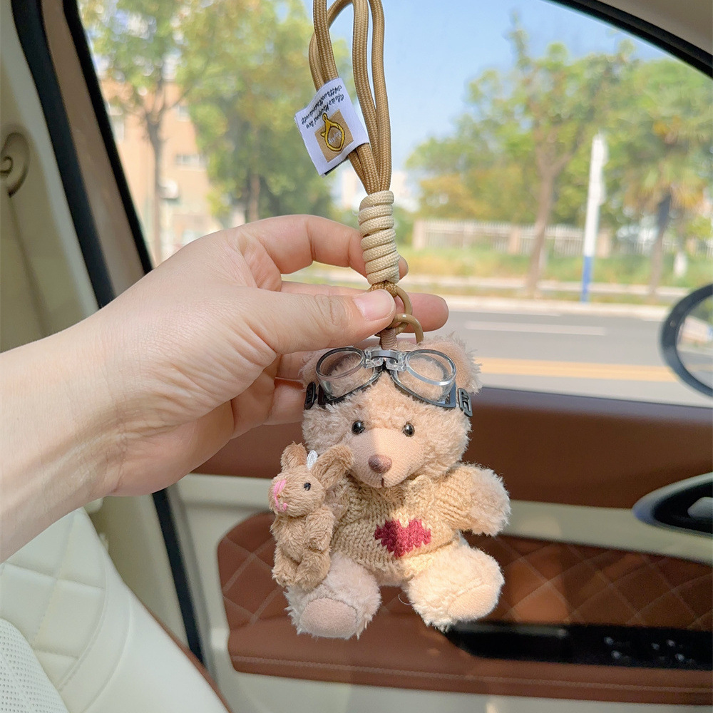 Red popularidad de aire de oso llavero de dibujos animados de alta calidad muñeca de peluche lindo bolso colgante llave del coche mujer