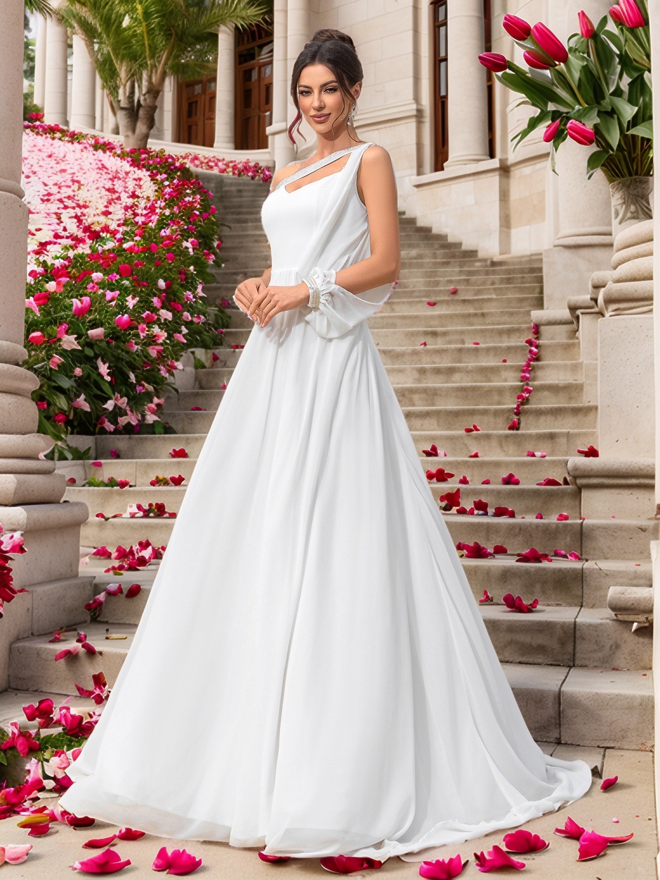 Vestido de comercio exterior europeo y americano nuevo vestido de gasa de un solo hombro banquete boda boda vestido de noche vestido de dama de honor image 2