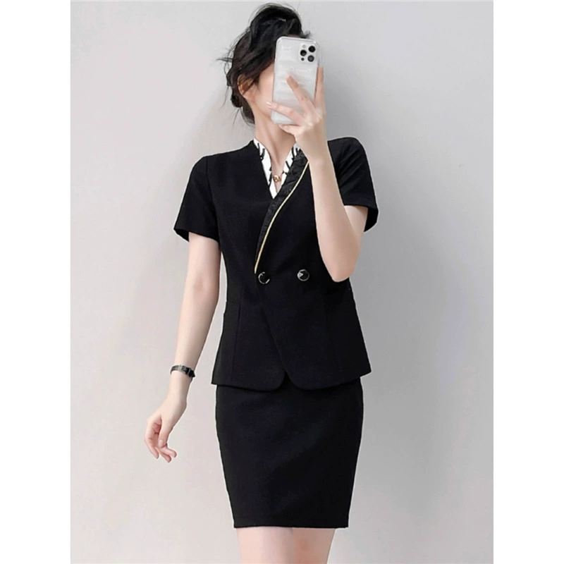 Оптовая цена, бесплатная доставка, женский костюм с короткими рукавами, тонкая элитная деловая одежда, униформа стюардессы, управление отелем, общественное питание