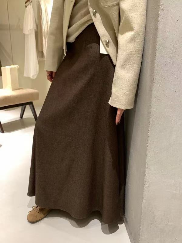 韩系简约百搭显瘦休闲高腰半身裙女秋季新款气质通勤通勤宽松长裙|undefined