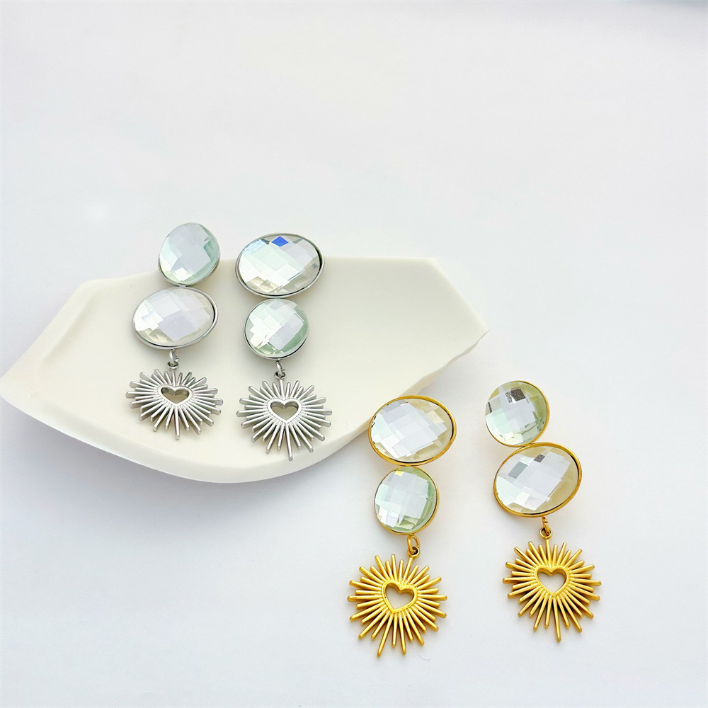 1 Pair Geometric Classic Style 304 Stainless Steel Zircon Drop Earrings display picture 2