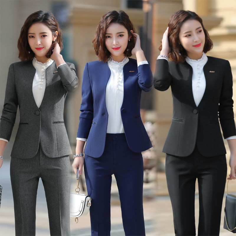 Spring and Autumn Business Wear Women's Suit Interview Formal Suit Women's Three-Piece Pants Business Hotel Front Desk Overalls 1903