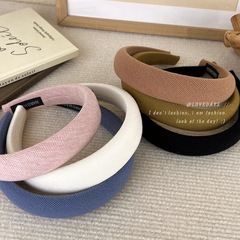 早秋新款韓版毛呢格紋厚海綿發箍ins高顱頂寬邊純色髮飾洗臉頭箍