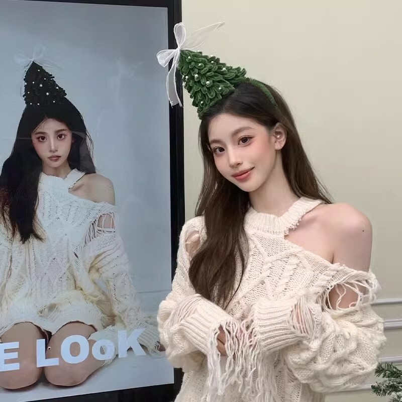 緑のクリスマスツリーのカチューシャ手作りヘアピンツイストスティックdiy材料バッグカチューシャかわいいクリスマスプレゼント|undefined
