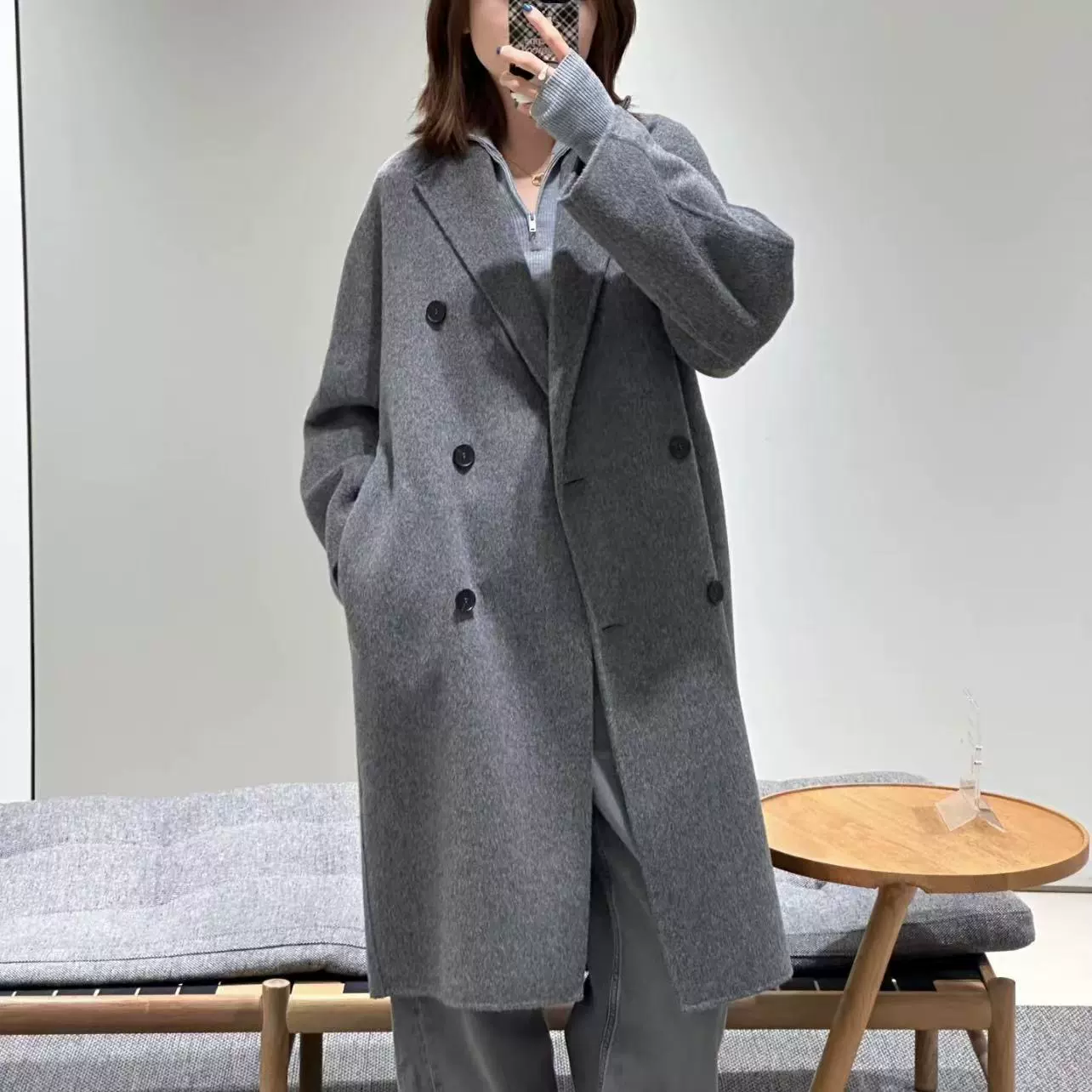 CS Women's Loose Fit Wool Blended Brush Pattern Lace-Up Coat 2025 Autumn and Winter New Arrival 1198271006