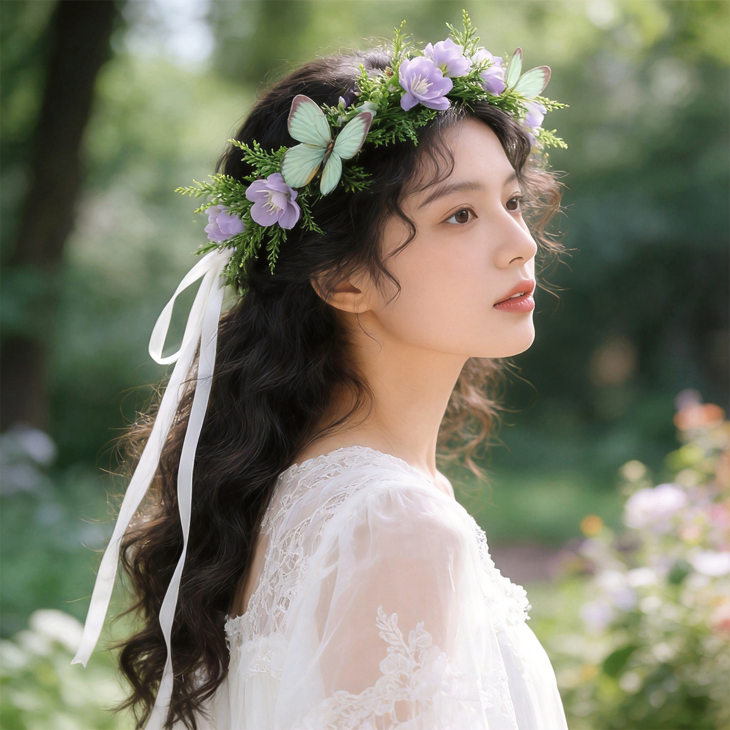 New forest-style butterfly flower crown, bridal fairy-style artificial flower headpiece, beach photo prop, wedding hair accessory, wholesale