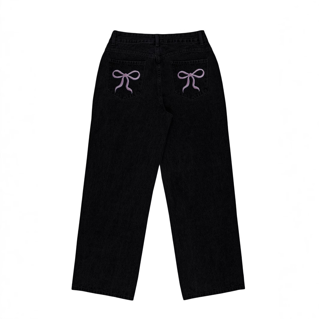 Women's High Waist Loose Fit Jeans With Bow Embroidery - Trendy Casual Denim Pants For Everyday Comfort_ecoleips.com