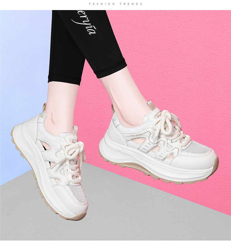 Giày sneaker nữ đế dày da thật thoáng khí kiểu dáng xu hướng mùa hè 2026, dép quai hậu khoét lỗ — 7218 mét xám, Màu mơ 7218 chi tiết 11
