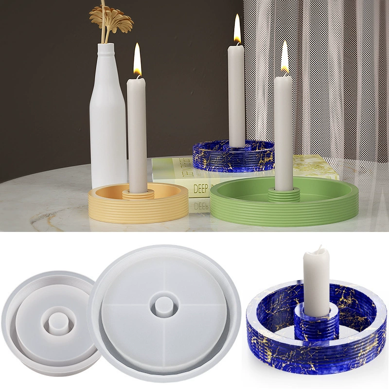 虞美人 DIY crystal drop gel round striped candle holder abrasive tool cement gypsum candlestick ornaments silicone mold