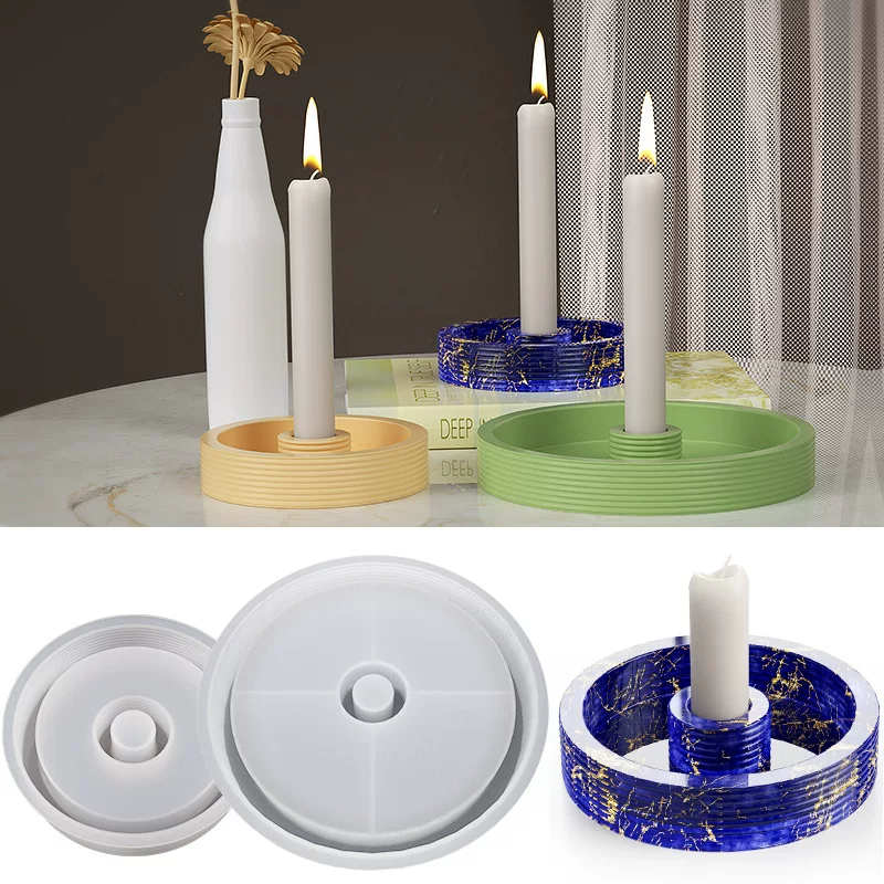 虞美人 DIY crystal drop gel round striped candle holder abrasive tool cement gypsum candlestick ornaments silicone mold