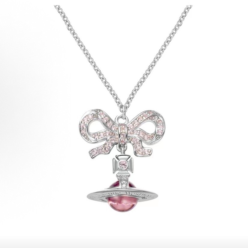 Queen Mother Bowknot Orb Necklace for Women, Fine Craftsmanship, Small 3D Saturn 6mm Ball, Sweet Cool Style, Versatile Clavicle Chain