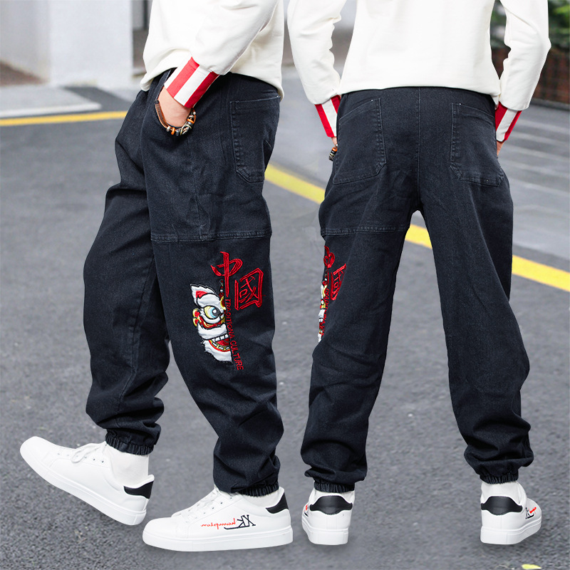Jeans d'automne pour garçons, pantalons amples décontractés de taille moyenne à la mode, pantalons de sport pour enfants, nouvelle collection 2023_voghion.com