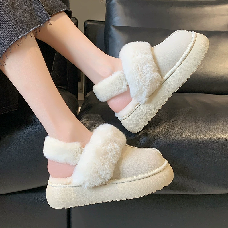 Наружная одежда с закрытым носком, пушистые тапочки на нижней части кексов, 2023 новые утолщенные зимние сапоги без шнуровки больших размеров на флисовой подкладке для женщин