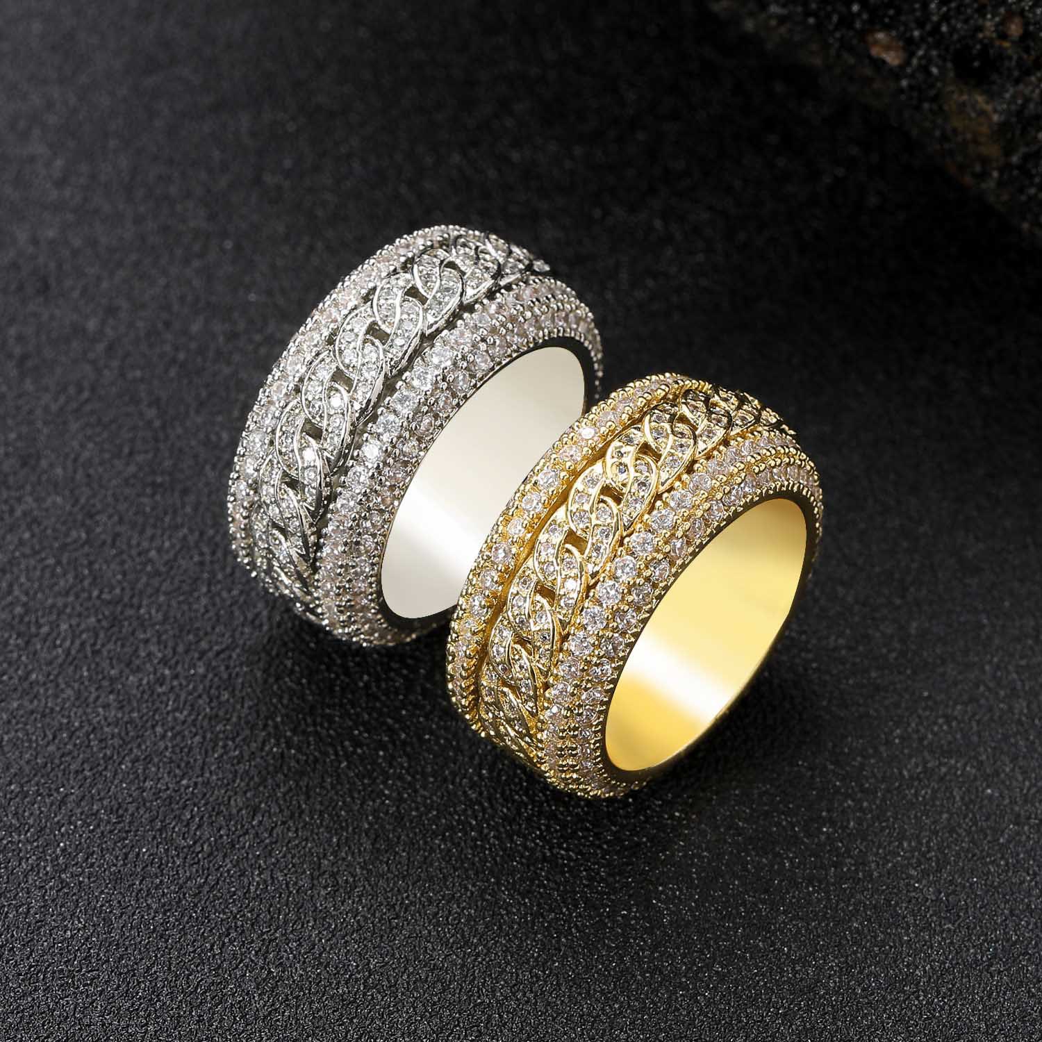 Anillo de Hip-Hop Europeo y Americano para Hombre, Anillo Giratorio Cubano con Microincrustaciones de Circonio, Anillo Moderno para Hombre Chapado en Oro Real