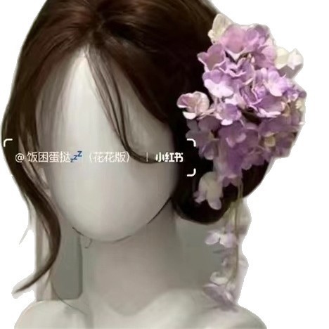 新しい中国風の森のスズランの花のタッセルヘアピンブライダルパープルヘアアクセサリーサイドクリップインターネット有名人の写真誇張アクセサリー|undefined