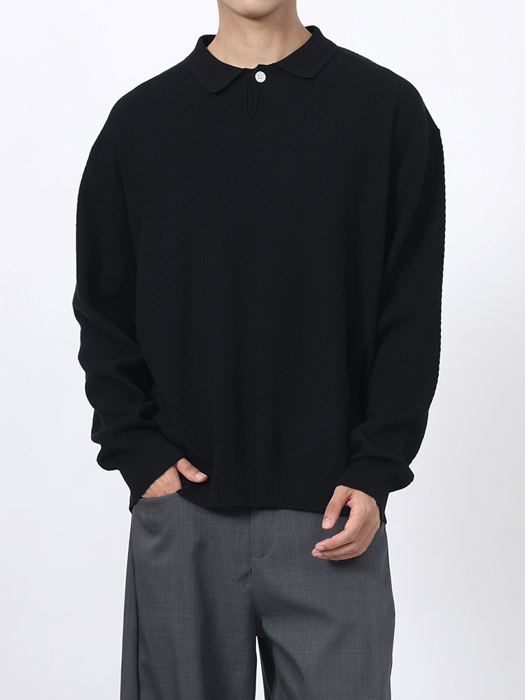 Lacer americano hombre casual versátil camiseta de punto otoño invierno con solapa polo camiseta de manga larga suéter de hombre chaqueta superior