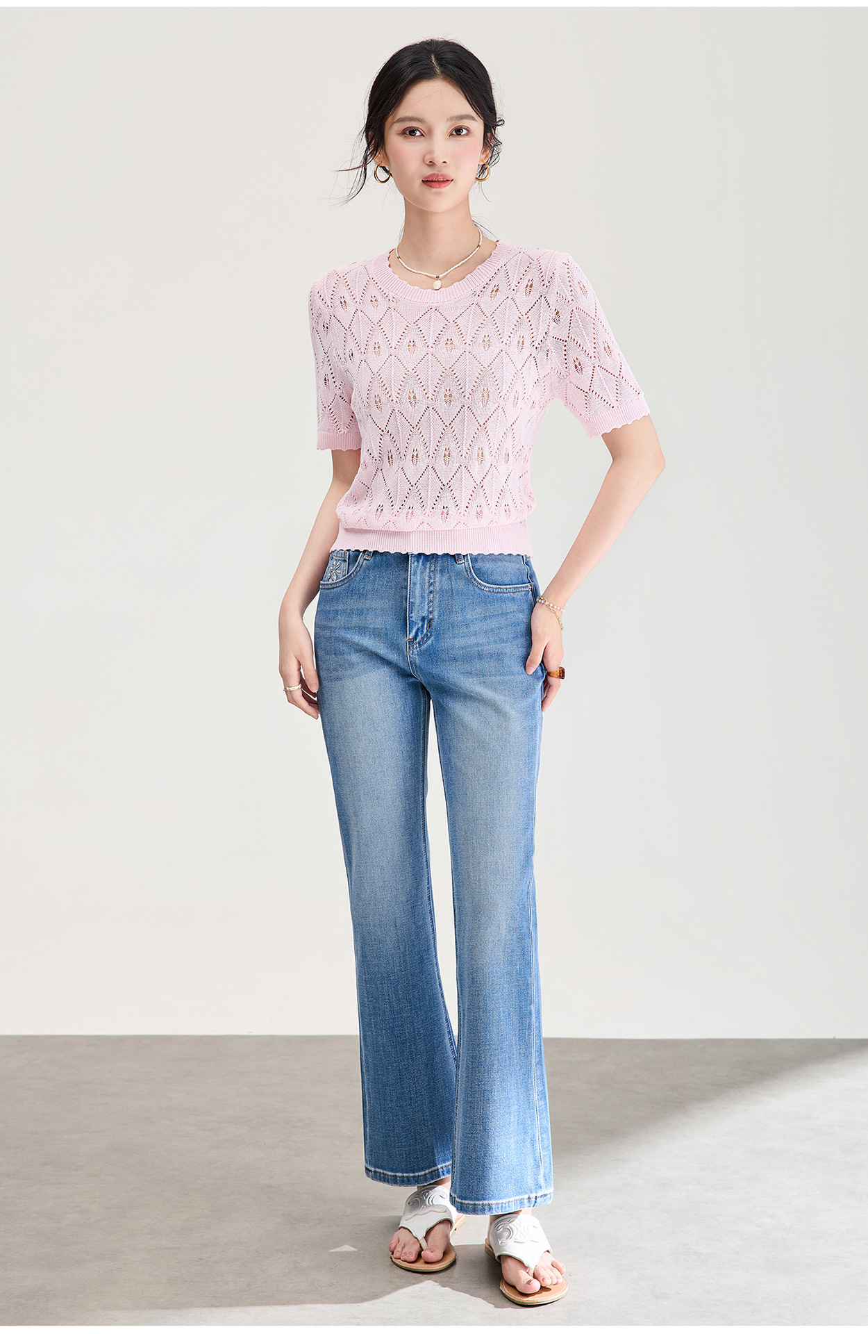 Quần jean nữ ống loe vải cotton wash lạnh co giãn 4 chiều phiên bản mỏng mùa hè — xanh lam chi tiết 7