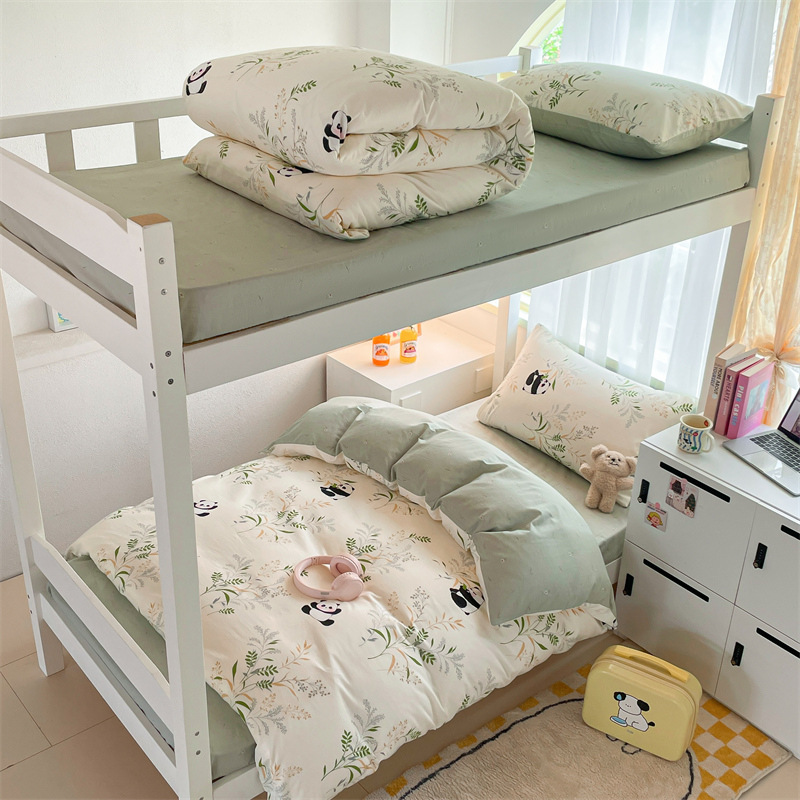 Edredón de algodón completo un conjunto completo de ropa de cama de seis piezas, dormitorio de estudiantes individuales, colchón de cama de tres piezas