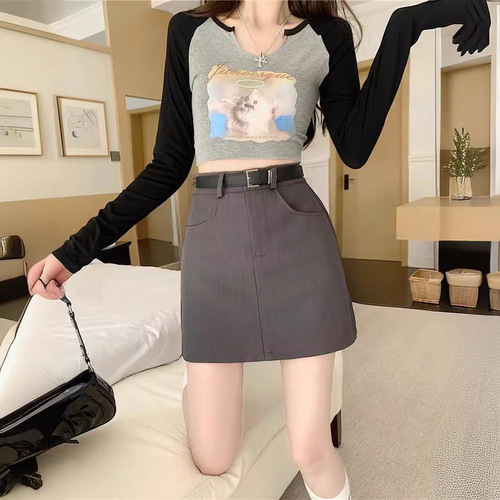 Gray suit short dress for women, summer American hot pants, bodycon skirt, petite, high-waisted A-line skirt
