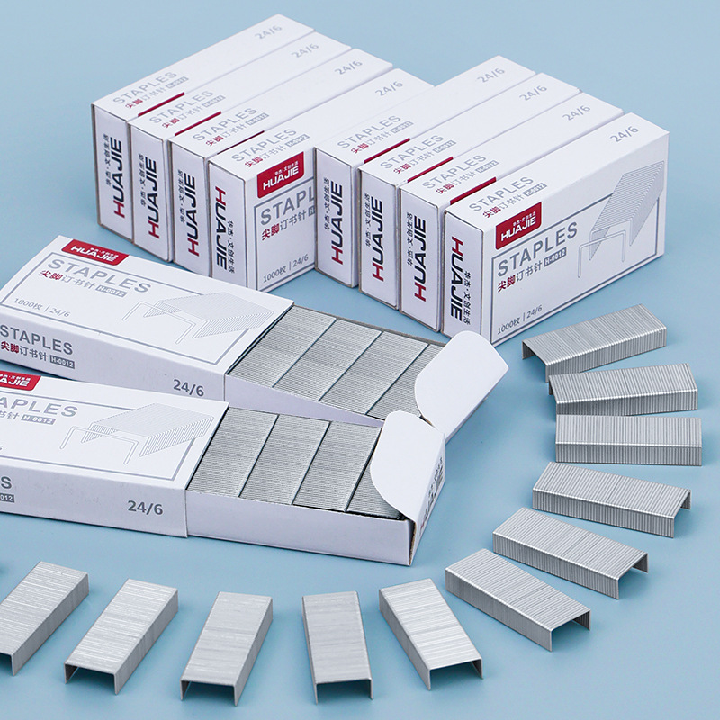 Huajie factory wholesale 10 boxed pointed staples 12 universal 24/6 standard staples office stationery
