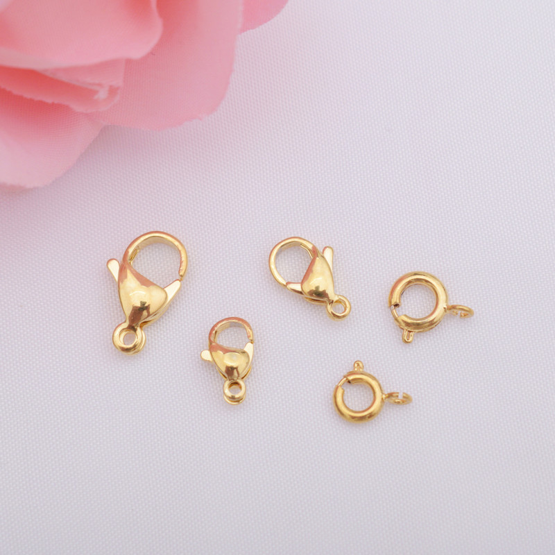 No fading 24k vacuum gold stainless steel lobster clasp bracelet necklace closing buckle diy beaded accessories spring buckle