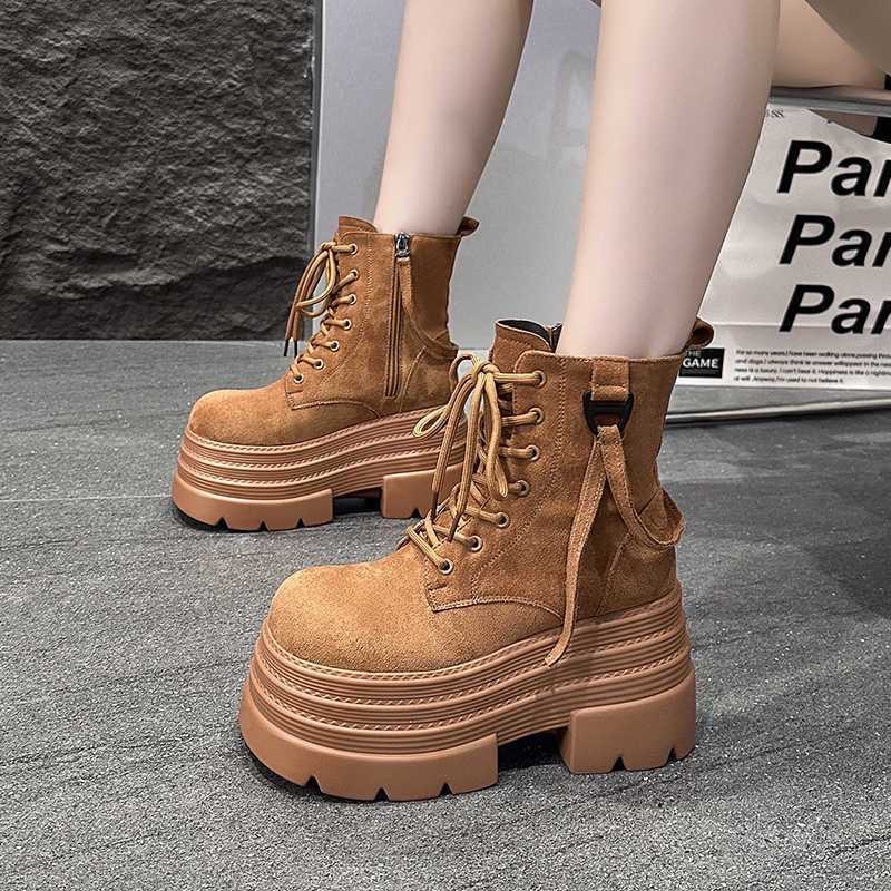 Side Zipper Boots for Women 2025 Autumn and Winter New High-Looking Round-Toe Short Boots Frosted Retro Thick-Soled Boots