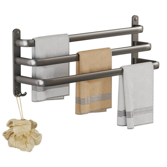 Space Aluminum Punch-free Towel Rack Towel Bar Single-pole Bathroom Multi-layer Bath Towel Hanging Rod Bathroom Hanging Rack Storage Rack