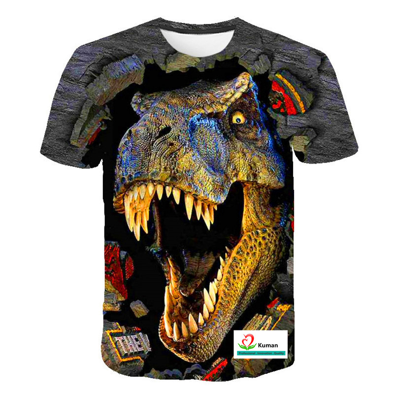 Verano transfronterizo nuevo estilo 3D impresión digital dinosaurio serie de anime camiseta de manga corta para adultos se puede hacer para niños