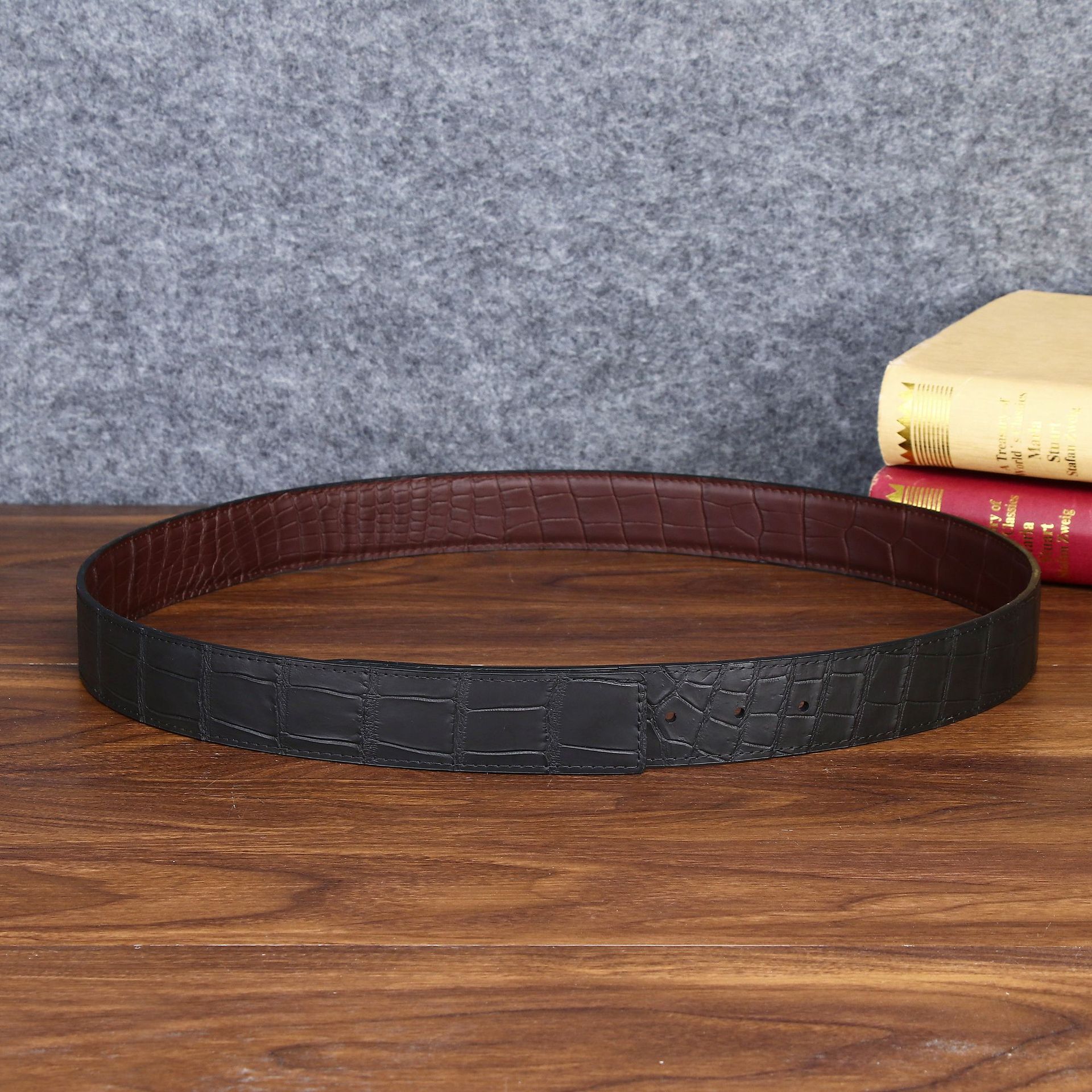 Thắt lưng da nam họa tiết vân đà điểu – cá sấu, khóa trượt bản rộng 3.8 cm — 120cm, 110cm, 125cm, 115cm chi tiết 4