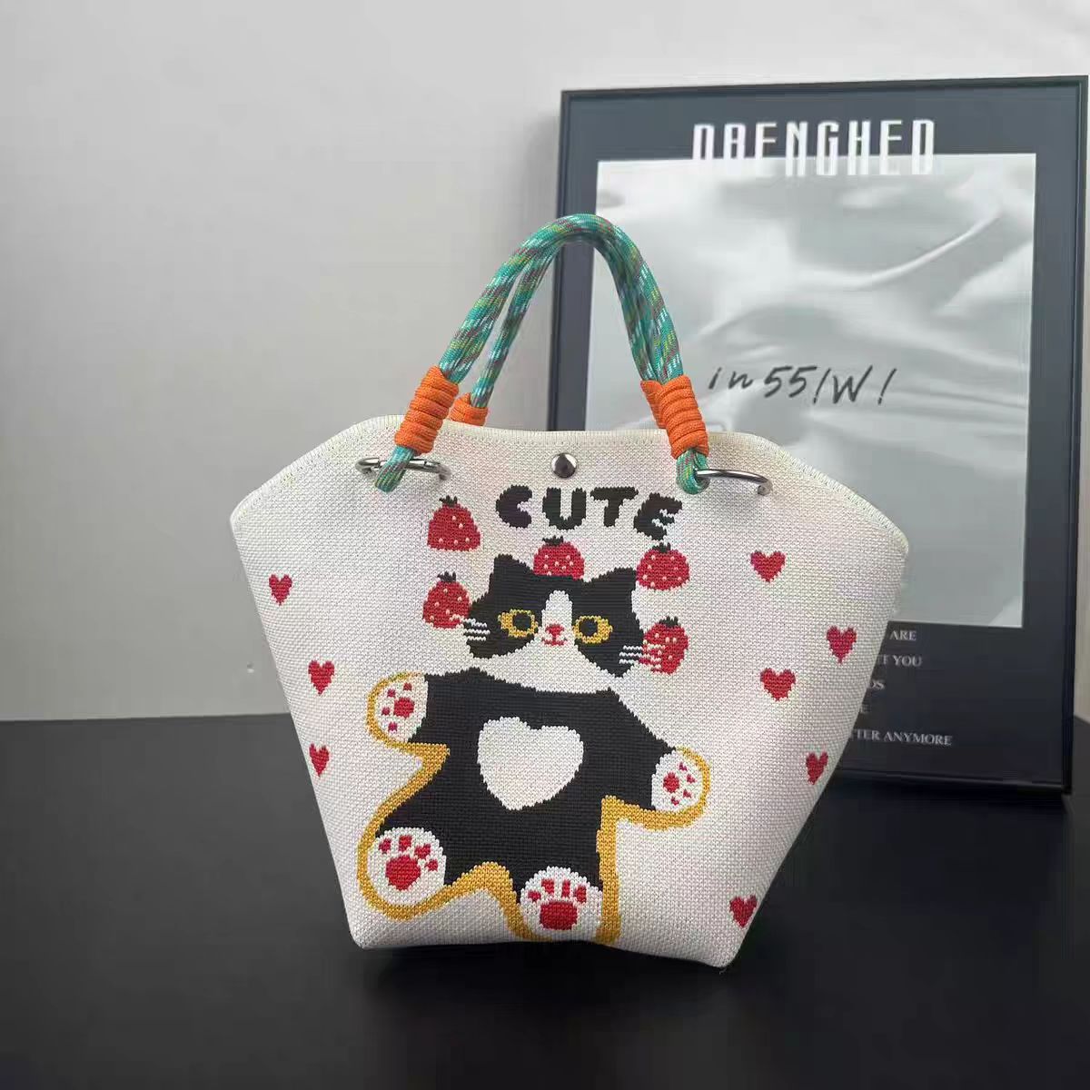 Bolsa de punto bolsas de dibujos animados para mujeres lindas bolsas de regalo de mano bolsas de bocadillos prácticas versátiles bolsas de cubo baratas gran capacidad