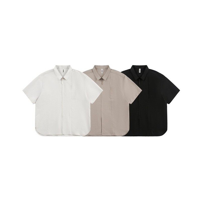 STAFFPICK 夏のトレンドブランドルーズ半袖シャツ男性と女性のためのジッパーカーディガンデザインニッチシャツ CS102|undefined